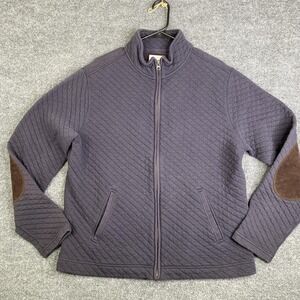 Billy Reid Jacket Mens XL Gray Quilted Knit Suede Elbow Patch Cotton Zip
